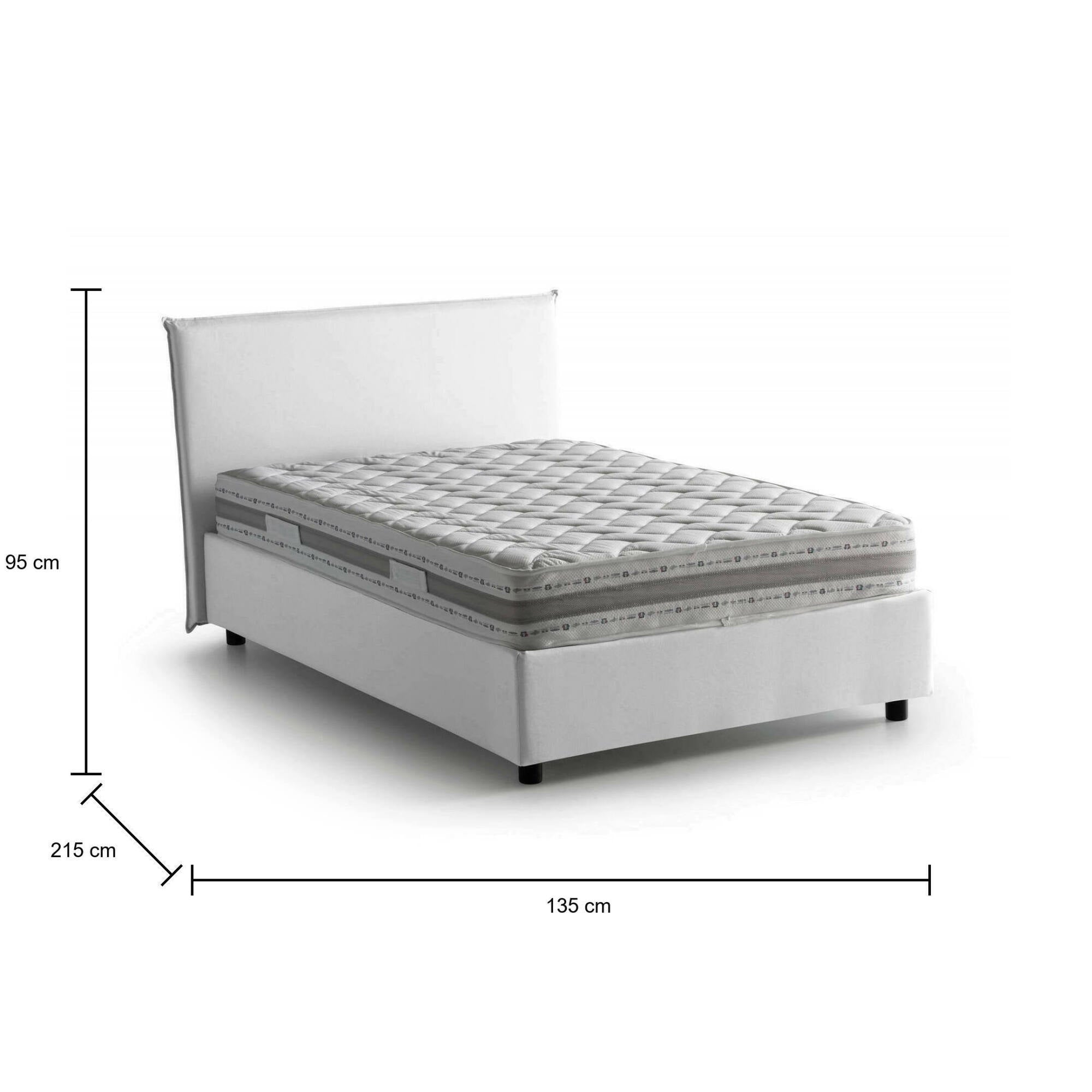 Letto piazza e mezza Chicca, Letto contenitore con rivestimento in tessuto, Made in Italy, Apertura frontale, con materasso cm 120x200 incluso, Bianco