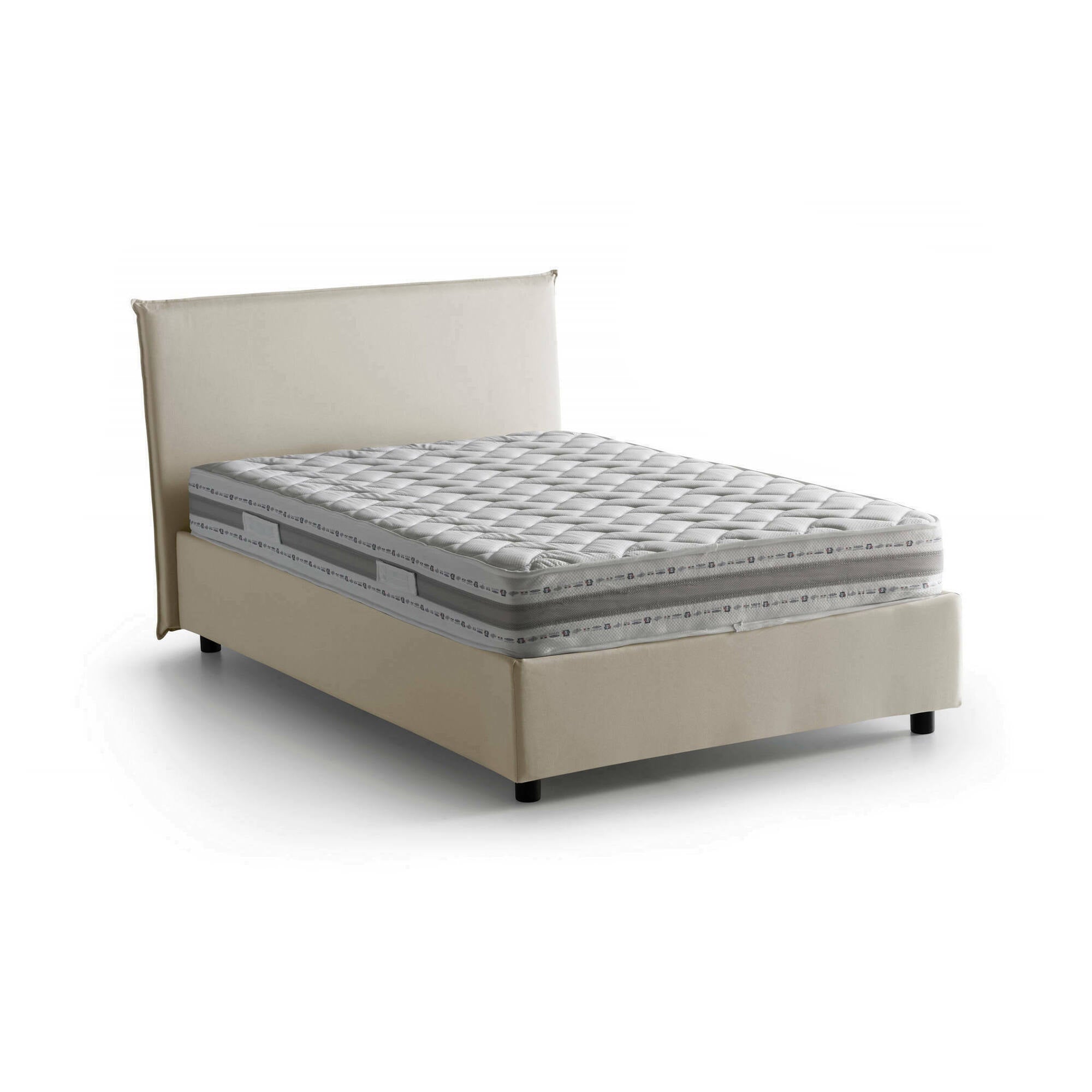 Letto piazza e mezza Chicca, Letto contenitore con rivestimento in tessuto, Made in Italy, Apertura frontale, con materasso cm 120x200 incluso, Beige