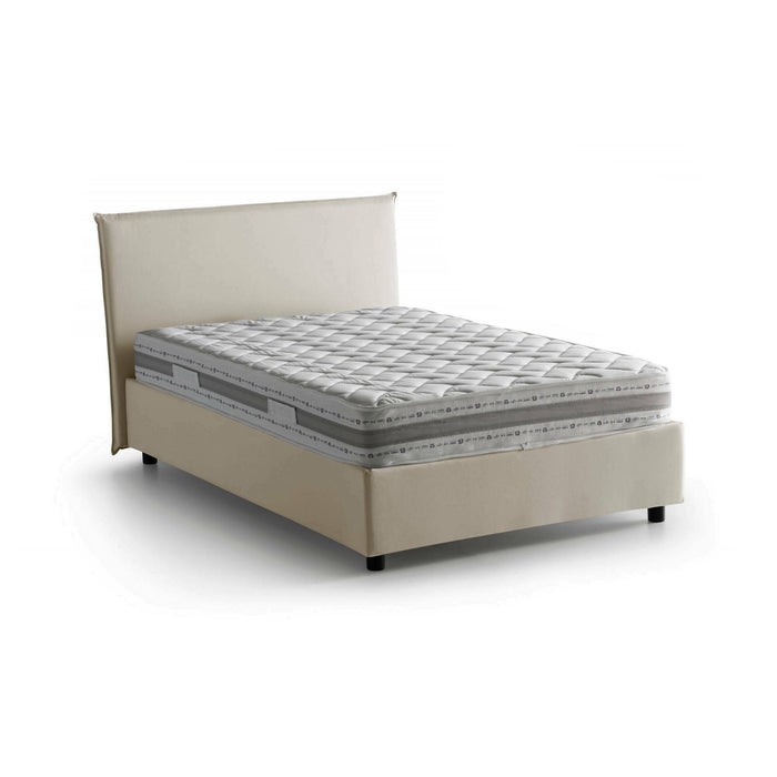 Letto piazza e mezza Chicca, Letto contenitore con rivestimento in tessuto, Made in Italy, Apertura frontale, con materasso cm 120x200 incluso, Beige