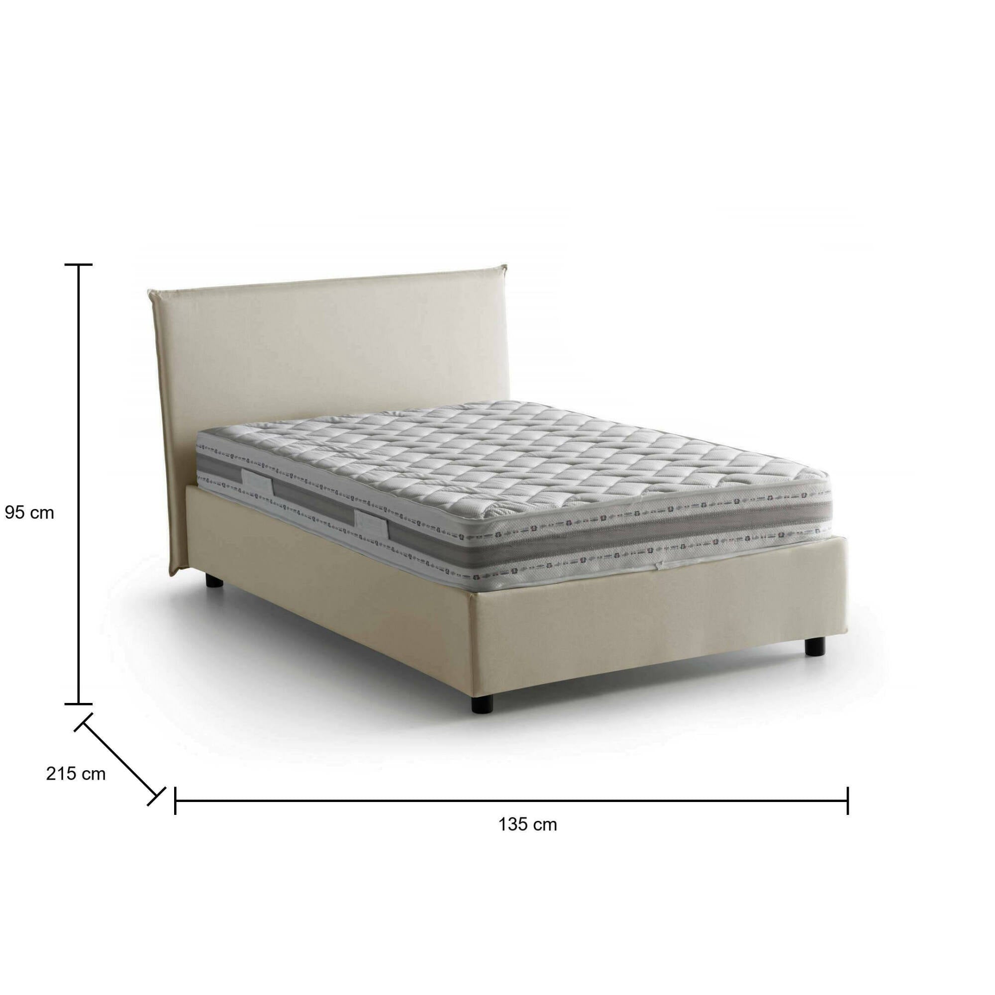 Letto piazza e mezza Chicca, Letto contenitore con rivestimento in tessuto, Made in Italy, Apertura frontale, con materasso cm 120x200 incluso, Beige