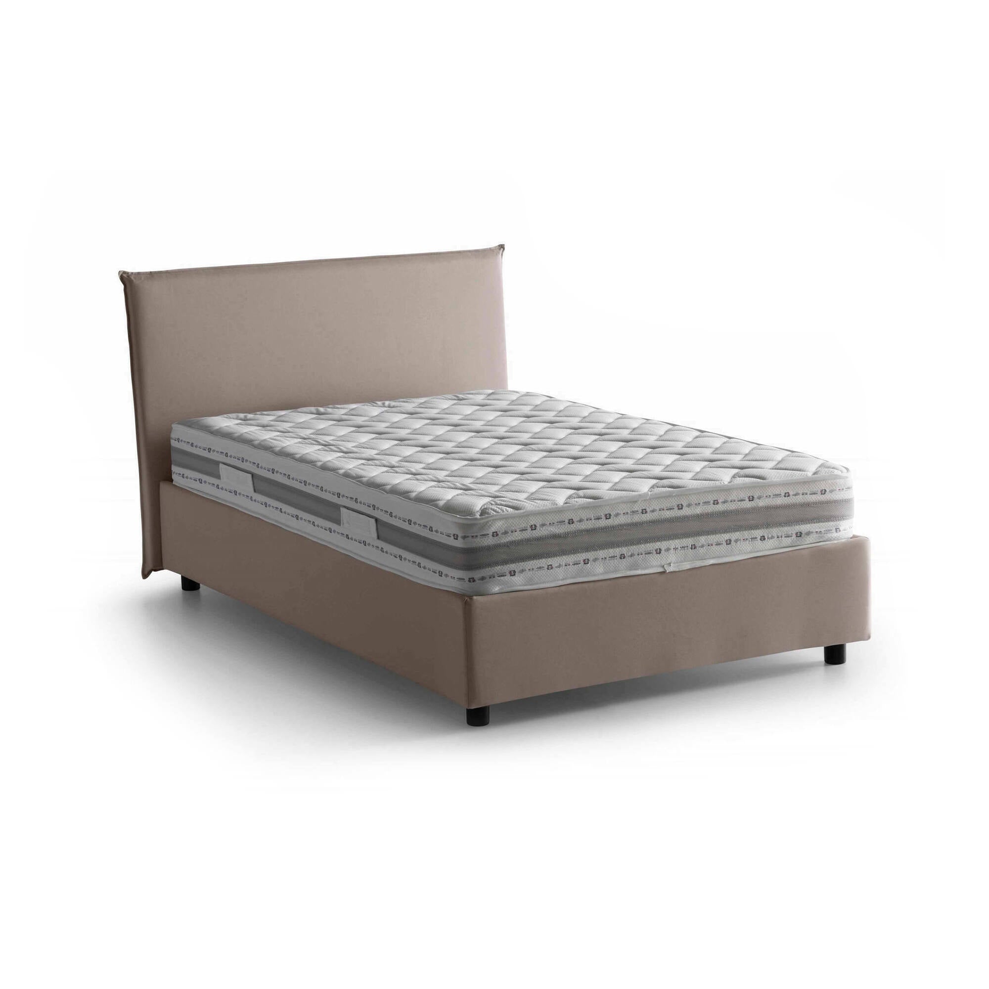 Letto piazza e mezza Chicca, Letto contenitore con rivestimento in tessuto, Made in Italy, Apertura frontale, con materasso cm 120x200 incluso, Tortora