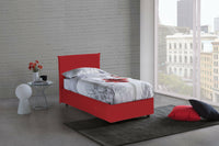 Letto singolo Carola, Letto contenitore con rivestimento in tessuto, Made in Italy, Apertura laterale, con materasso cm 80x190 incluso, Rosso