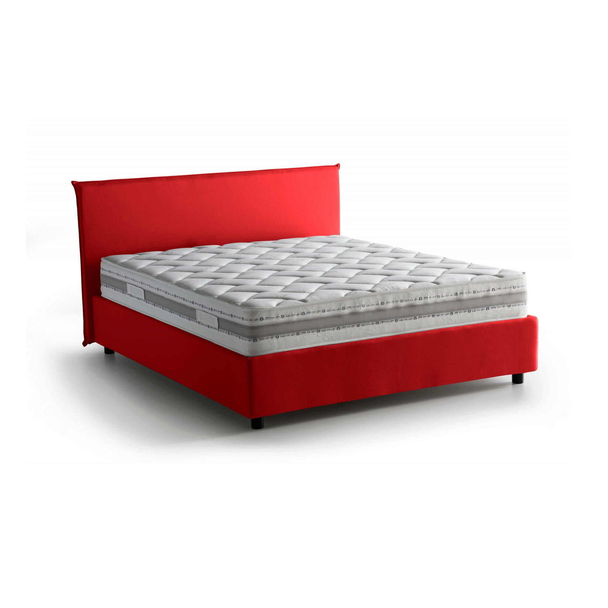 Letto matrimoniale Beata, Letto contenitore con rivestimento in tessuto, Made in Italy, Apertura frontale, con materasso cm 140x190 incluso, Rosso