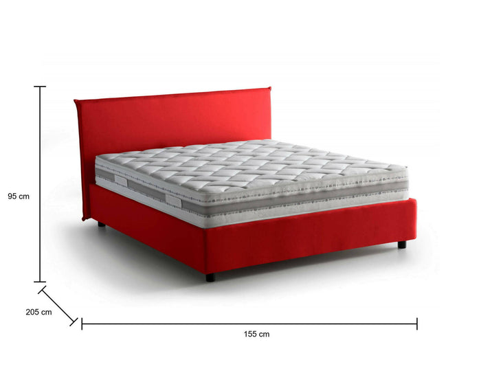 Letto matrimoniale Beata, Letto contenitore con rivestimento in tessuto, Made in Italy, Apertura frontale, con materasso cm 140x190 incluso, Rosso