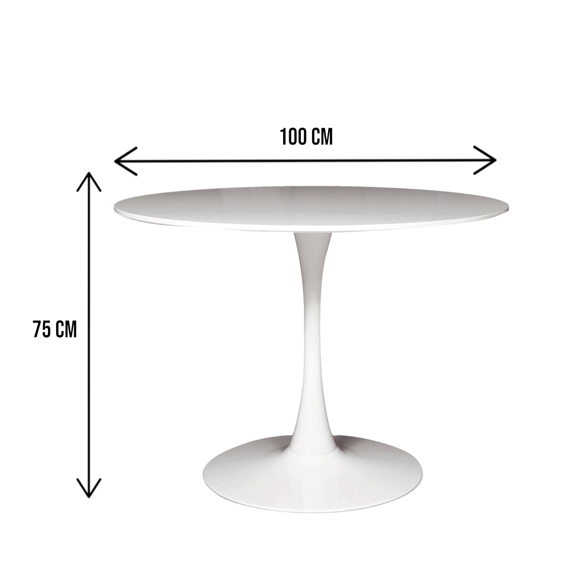 Tavolo fisso Bullas, Tavolino rotondo multiuso, Tavolo da pranzo con struttura in metallo e ripiano in laminato, Cm 100xh75, Bianco