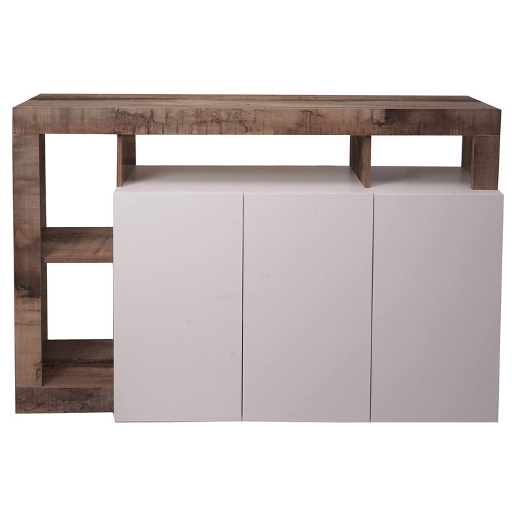 Credenza Bergara, Buffet moderno a 3 ante e vani a vista, Madia moderna, mobile da soggiorno porta TV, Made in Italy, Cm 146x62xh93, Bianco e Pero