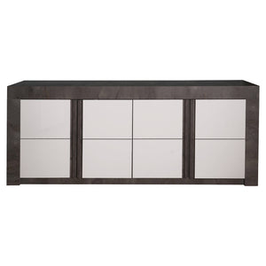 Credenza moderna di design a 4 ante e scaffali, Mobile da soggiorno porta TV, Buffet da cucina, Madia Made in Italy, cm 210x46xh86, colore Bianco e Ossido