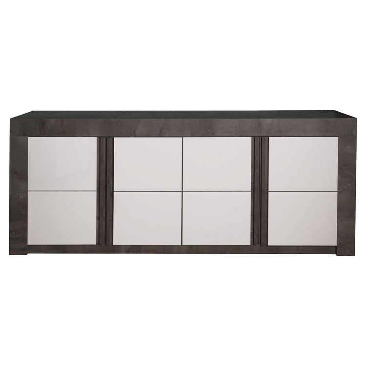 Credenza moderna di design a 4 ante e scaffali, Mobile da soggiorno porta TV, Buffet da cucina, Madia Made in Italy, cm 210x46xh86, colore Bianco e Ossido