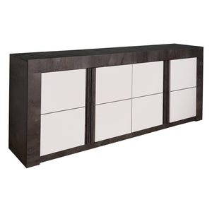 Credenza moderna di design a 4 ante e scaffali, Mobile da soggiorno porta TV, Buffet da cucina, Madia Made in Italy, cm 210x46xh86, colore Bianco e Ossido