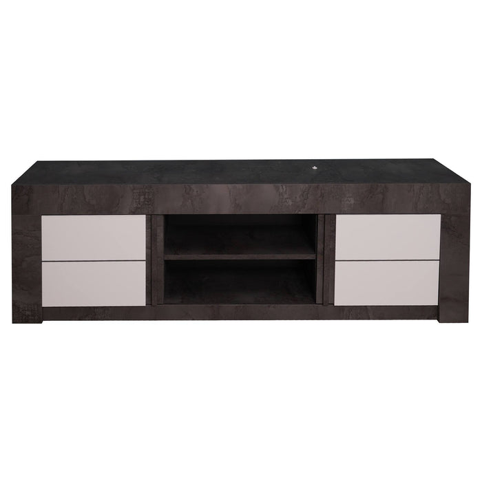 Mobile da soggiorno porta TV moderno, Credenza bassa a 2 ante, Made in Italy, cm 170x42xh52, colore Bianco e Ossido