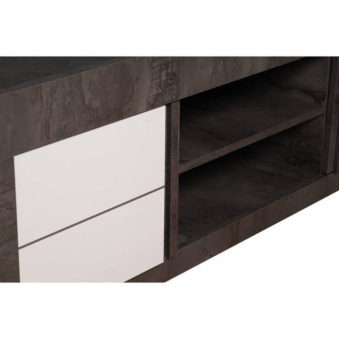 Mobile da soggiorno porta TV moderno, Credenza bassa a 2 ante, Made in Italy, cm 170x42xh52, colore Bianco e Ossido