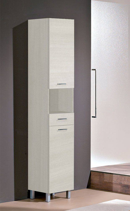 Colonna bagno Baza, Armadietto moderno con 2 ante e 1 cassetto, Pensile bagno multiuso con ripiani, cm 34x34xh195, Bianco Frassinao