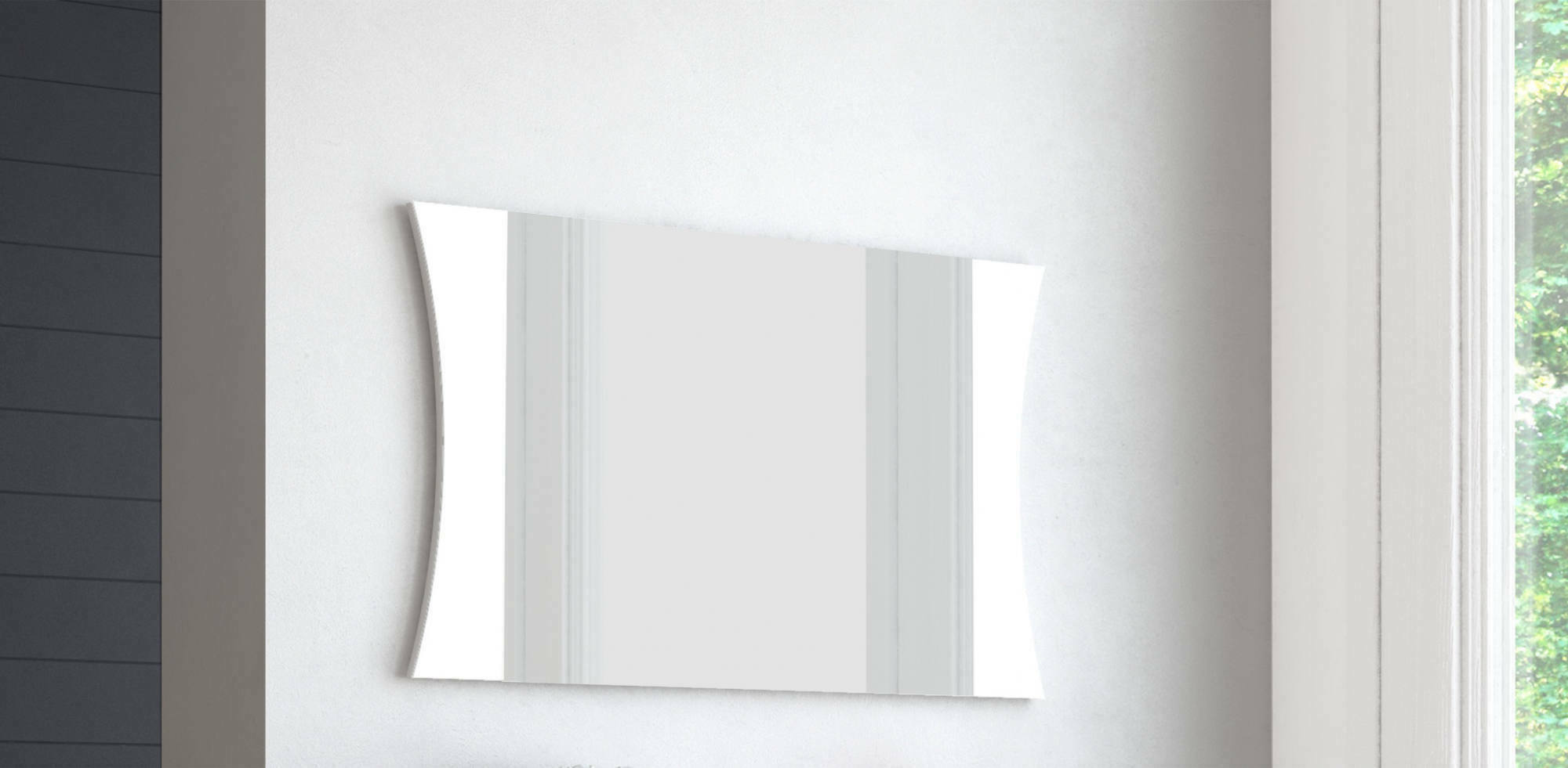 Specchiera da parete con cornice, Made in Italy, Specchio da bagno, cm 110x2h60, colore Bianco lucido