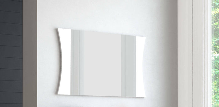 Specchiera da parete con cornice, Made in Italy, Specchio da bagno, cm 110x2h60, colore Bianco lucido