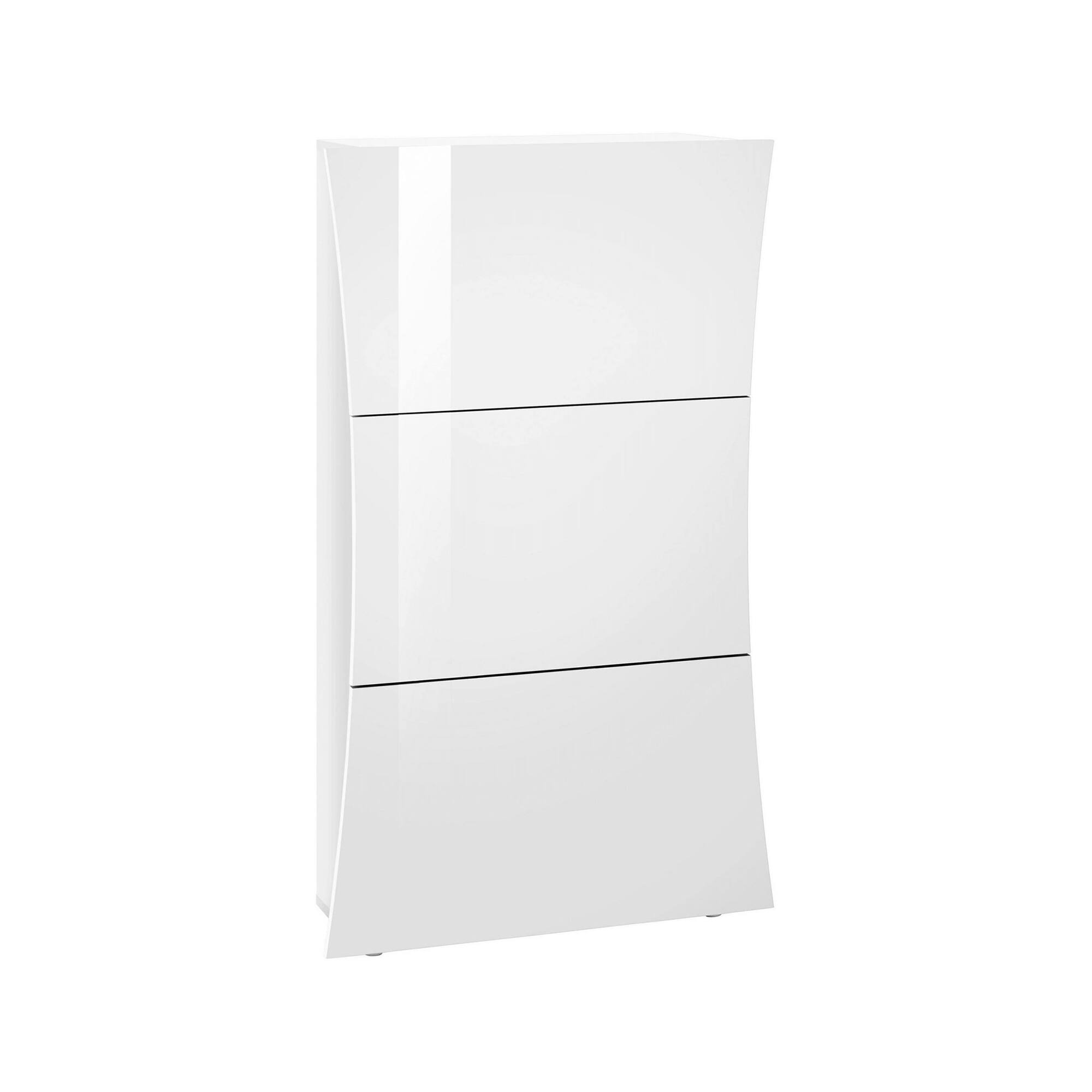 Scarpiera moderna, Made in Italy, 3 ante, Portascarpe da ingresso, cm 71x27h122, colore Bianco lucido