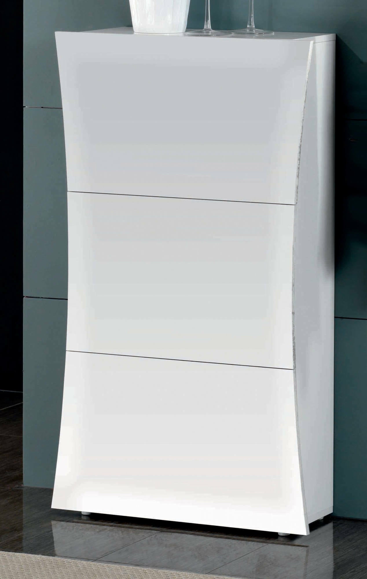 Scarpiera moderna, Made in Italy, 3 ante, Portascarpe da ingresso, cm 71x27h122, colore Bianco lucido