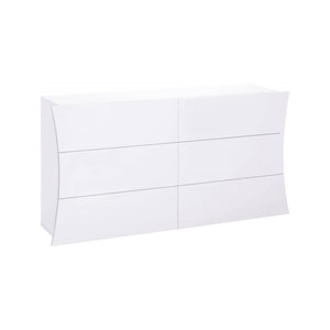 Comò geometrico moderno, Made in Italy, Mobiletto per Soggiorno e Camera, Credenza 6 cassetti, cm 155x40h82, colore Bianco lucido