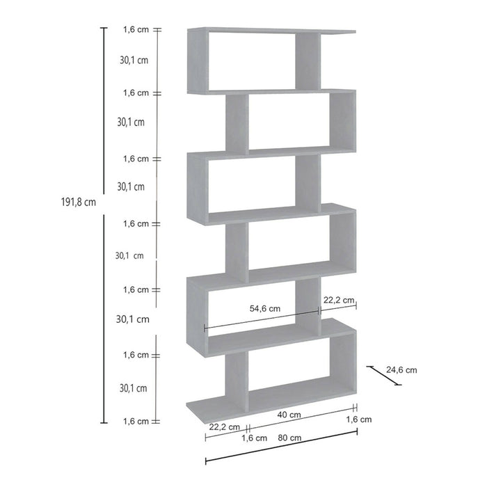 Libreria alta bifacciale a 6 ripiani, Made in Italy, Scaffale per libri e documenti, Libreria a zig zag da ufficio, cm 80x25h192, Grigio Cenere