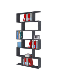 Libreria alta bifacciale a 6 ripiani, Made in Italy, Scaffale per libri e documenti, Libreria a zig zag da ufficio, cm 80x25h192, Grigio Cenere