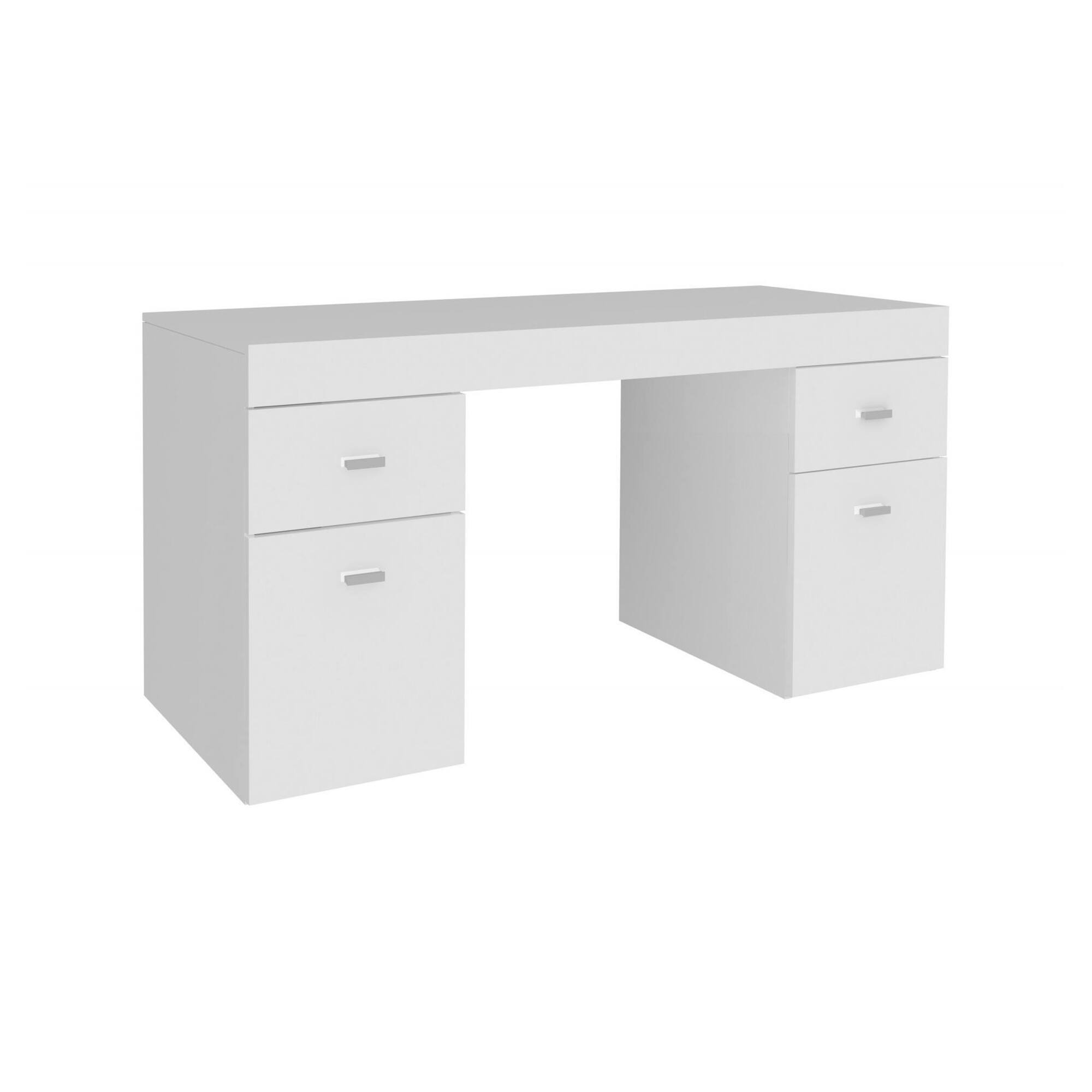 Scrivania per ufficio con cassettiera e piano contenitore, Made in Italy, Tavolo scrittoio porta PC, cm 130x60h75, Bianco lucido