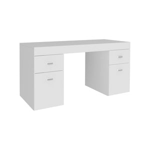 Scrivania per ufficio con cassettiera e piano contenitore, Made in Italy, Tavolo scrittoio porta PC, cm 130x60h75, Bianco lucido