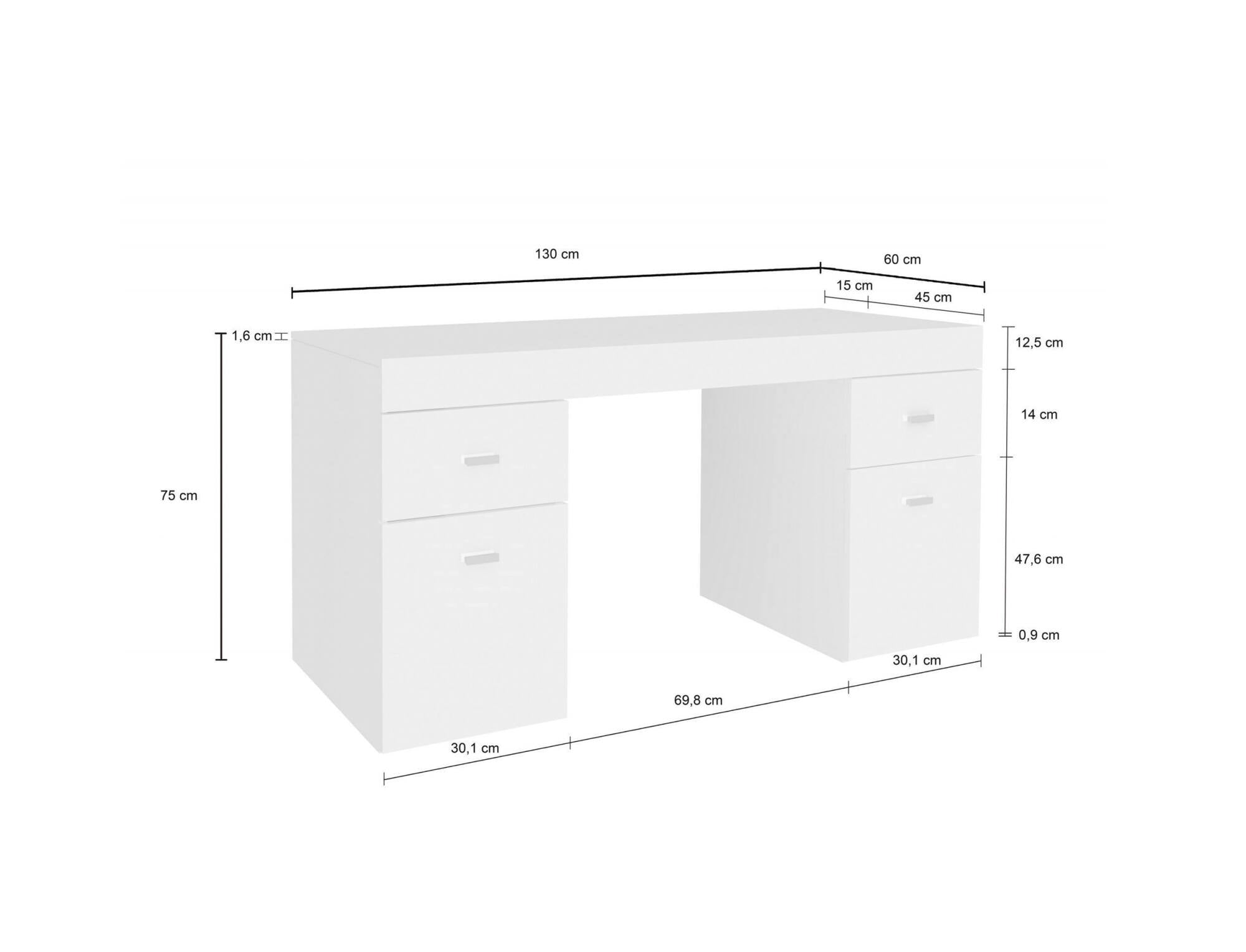 Scrivania per ufficio con cassettiera e piano contenitore, Made in Italy, Tavolo scrittoio porta PC, cm 130x60h75, Bianco lucido