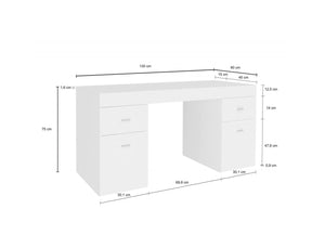 Scrivania per ufficio con cassettiera e piano contenitore, Made in Italy, Tavolo scrittoio porta PC, cm 130x60h75, Bianco lucido