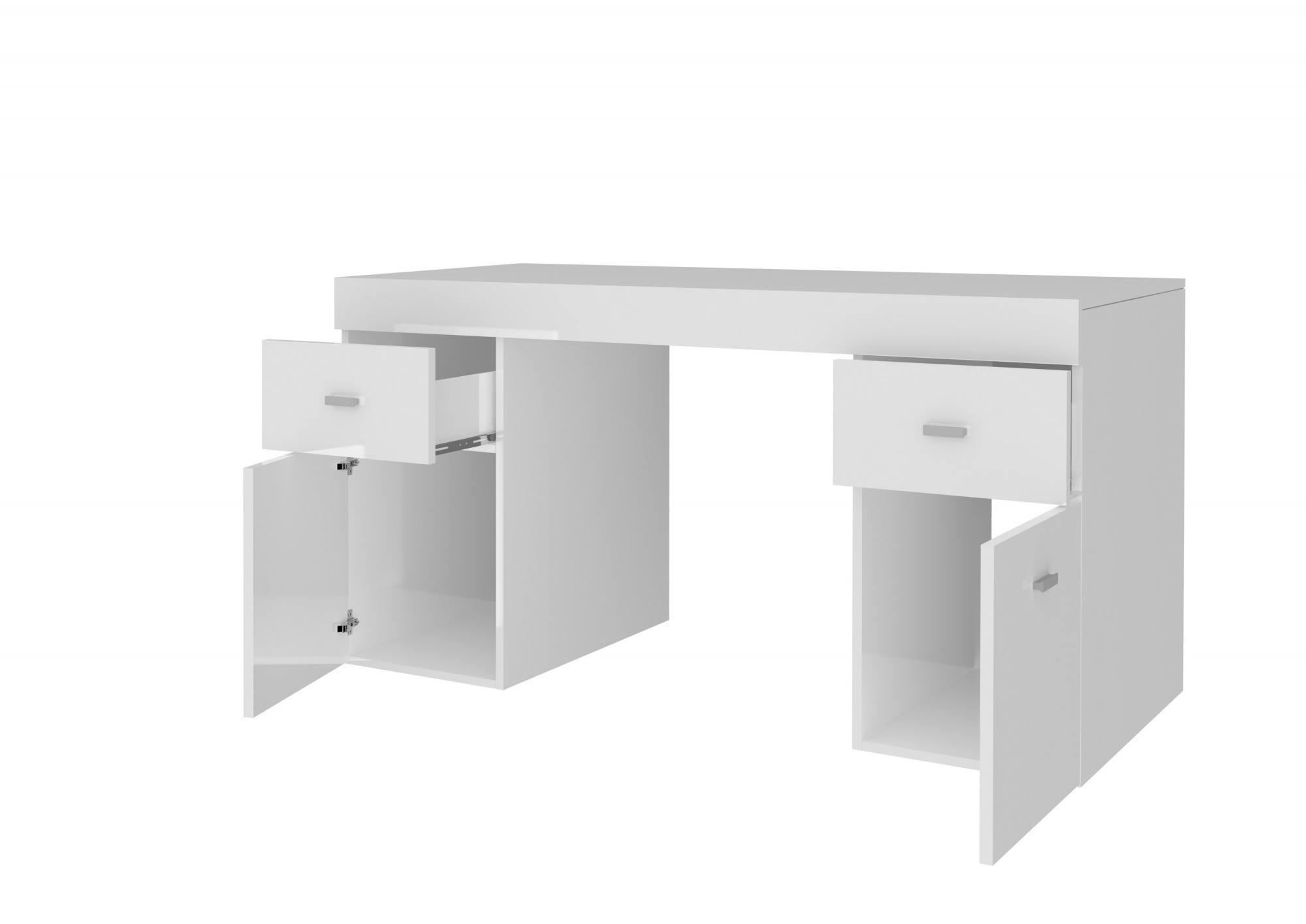 Scrivania per ufficio con cassettiera e piano contenitore, Made in Italy, Tavolo scrittoio porta PC, cm 130x60h75, Bianco lucido