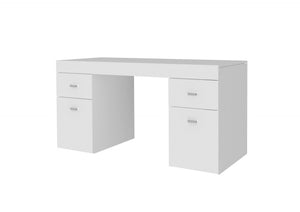 Scrivania per ufficio con cassettiera e piano contenitore, Made in Italy, Tavolo scrittoio porta PC, cm 130x60h75, Bianco lucido