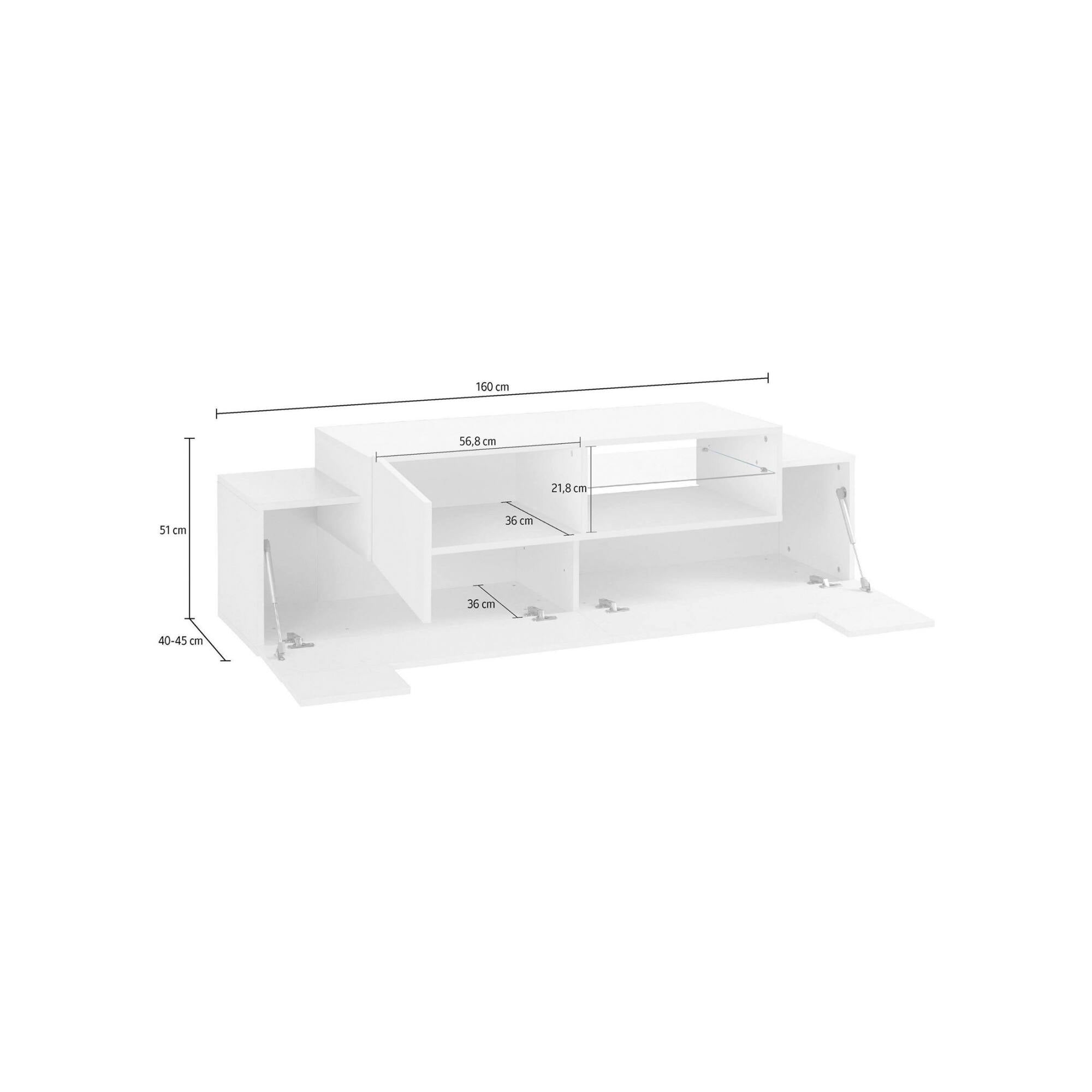 Mobile da soggiorno Porta TV, Made in Italy, Credenza per TV da salotto a 3 ante, cm 160x45h51, Bianco lucido e Acero