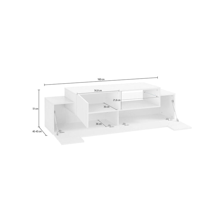 Mobile da soggiorno Porta TV, Made in Italy, Credenza per TV da salotto a 3 ante, cm 160x45h51, Bianco lucido e Acero