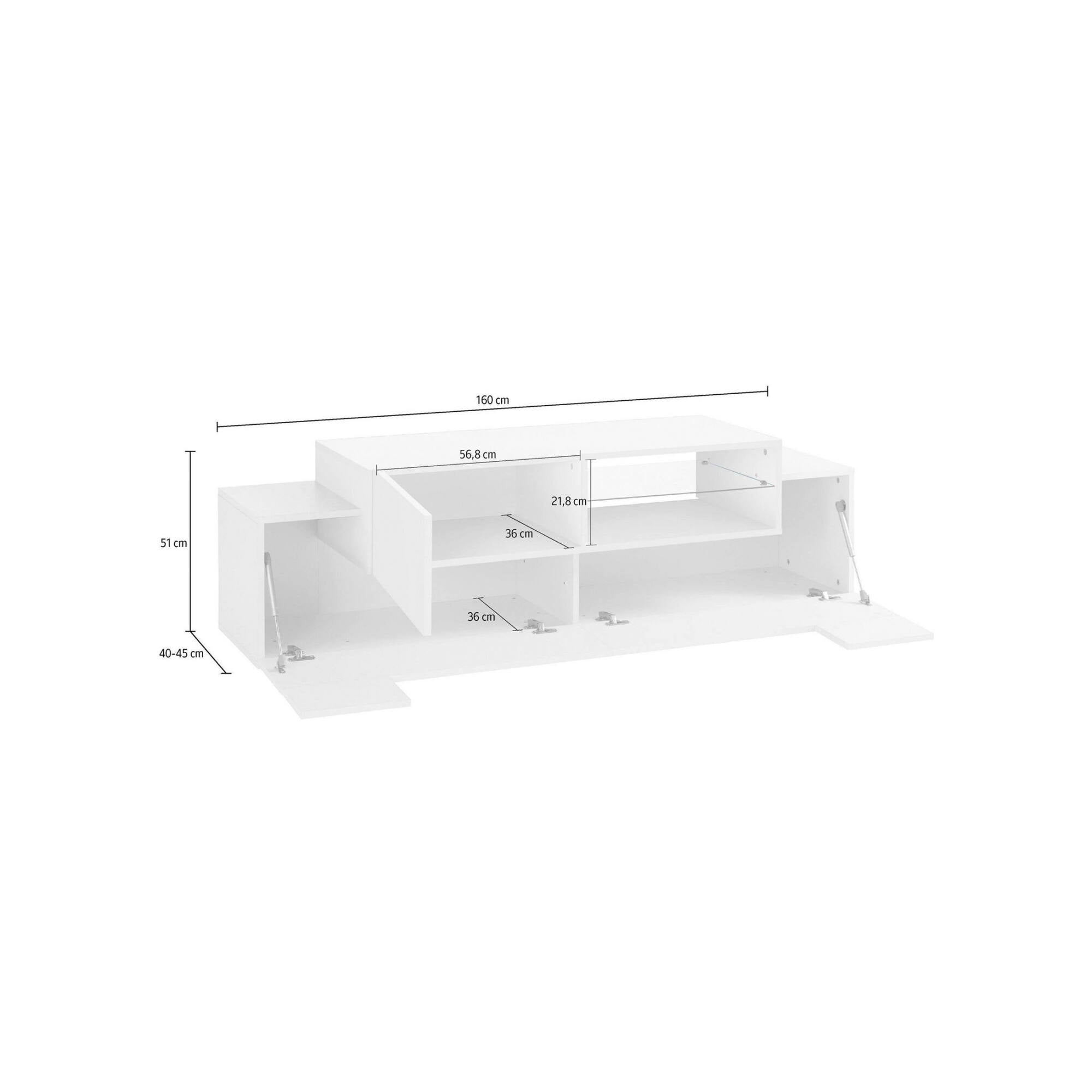 Mobile da soggiorno Porta TV, Made in Italy, Credenza per TV da salotto a 3 ante, cm 160x45h51, Bianco lucido e Grigio Cemento