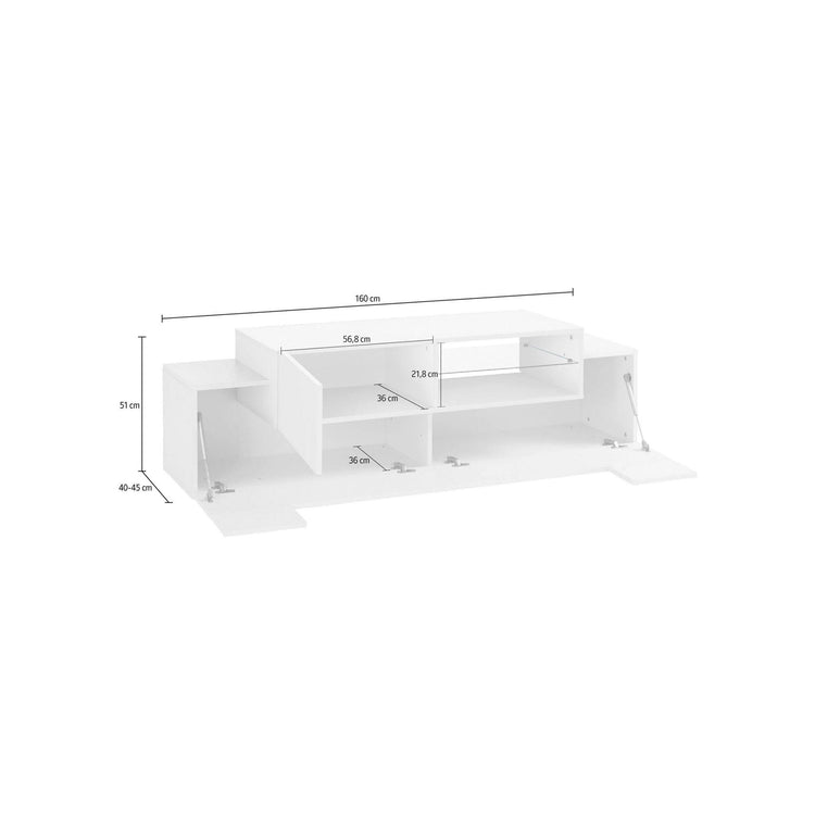 Mobile da soggiorno Porta TV, Made in Italy, Credenza per TV da salotto a 3 ante, cm 160x45h51, Bianco lucido e Grigio Cemento