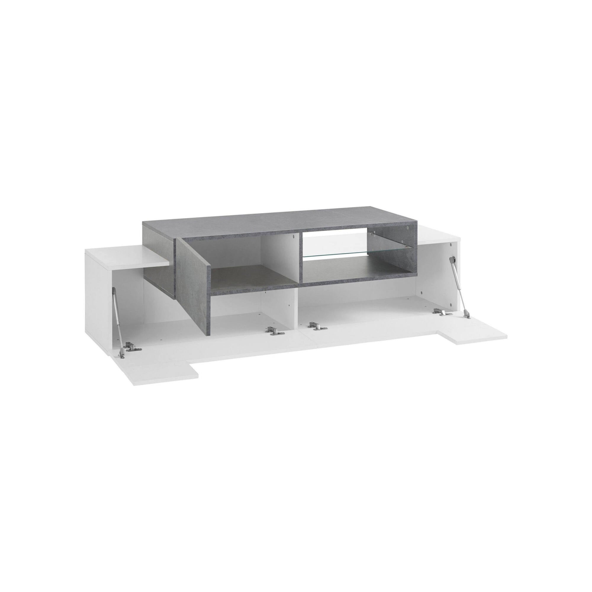 Mobile da soggiorno Porta TV, Made in Italy, Credenza per TV da salotto a 3 ante, cm 160x45h51, Bianco lucido e Grigio Cemento