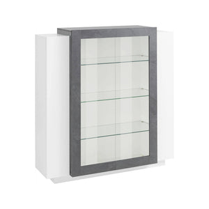 Vetrina moderna con anta a vetro, Made in Italy, Credenza con luce LED bianca, Vetrinetta da soggiorno, cm 120x45h115, Bianco lucido e Grigio Ardesia