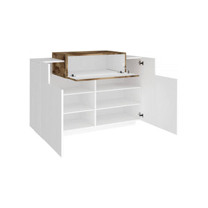 Scarpiera moderna, Made in Italy, a 2 ante e 1 anta a ribalta, Portascarpe da ingresso, Mobile multiuso, cm 120x45h86, Bianco lucido e Acero