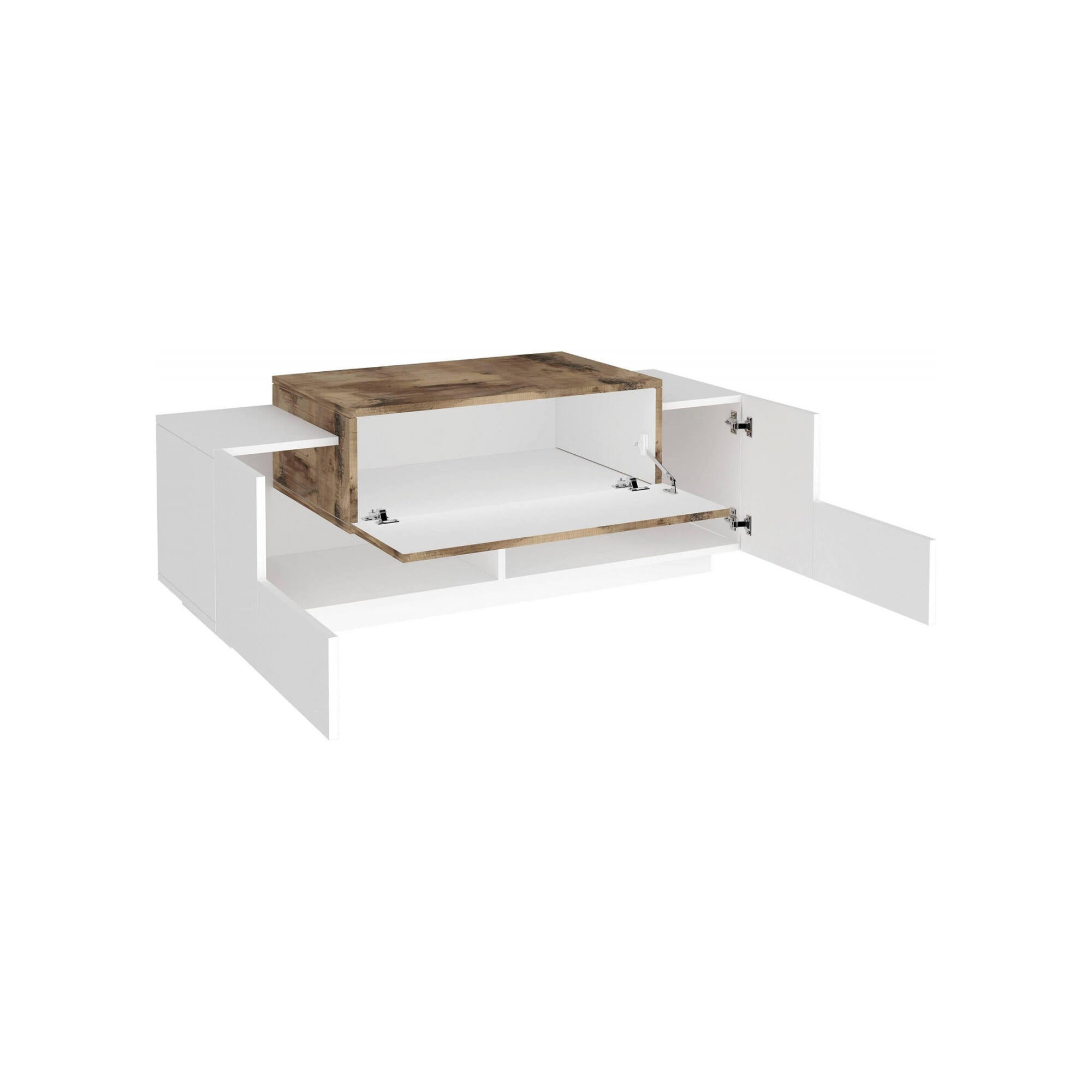 Mobile da ingresso a 3 ante, Made in Italy, Credenza da soggiorno Porta TV, cm 120x45h46, Bianco lucido e Acero