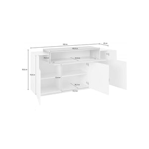 Credenza moderna a 4 ante con ribalta, Made in Italy, Madia da cucina, Buffet di design da soggiorno, cm 160x45h86, Bianco lucido e Cemento