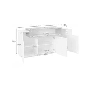 Credenza moderna a 4 ante con ribalta, Made in Italy, Madia da cucina, Buffet di design da soggiorno, cm 160x45h86, Bianco lucido e Acero