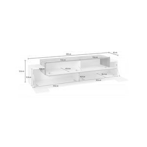 Mobile da soggiorno Porta TV, Made in Italy, Supporto per TV da salotto a 3 ante e ripiani, cm 200x45h52, Bianco lucido e Grigio Cenere