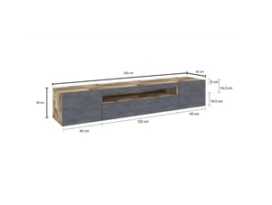 Mobile da soggiorno Porta TV, Made in Italy, Supporto per TV da salotto a 3 ante e ripiani, cm 200x40h37, Acero e Ardesia