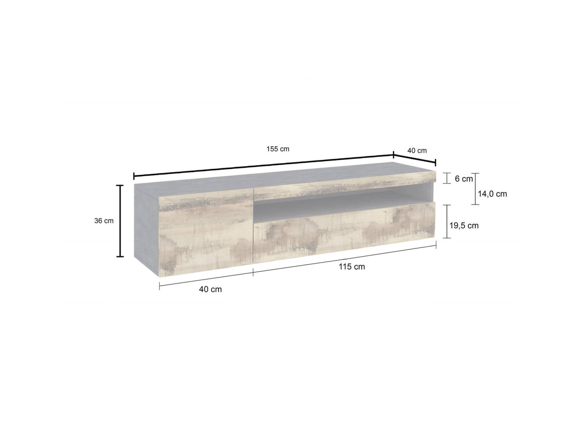 Mobile da soggiorno Porta TV, Made in Italy, Supporto per TV da salotto 2 ante, cm 150x40h37, Grigio Ardesia e Acero