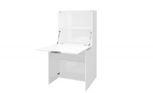 Scrivania con piano nascosto, Made in Italy, Mobile con scaffali e piano da lavoro, Armadio salvaspazio, cm 70x35h140, colore Bianco lucido