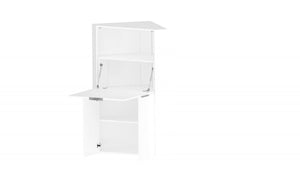 Scrivania ad angolo con piano nascosto, Made in Italy, Mobile con scaffali e piano da lavoro, Armadio salvaspazio, cm 70x57h140, colore Bianco lucido