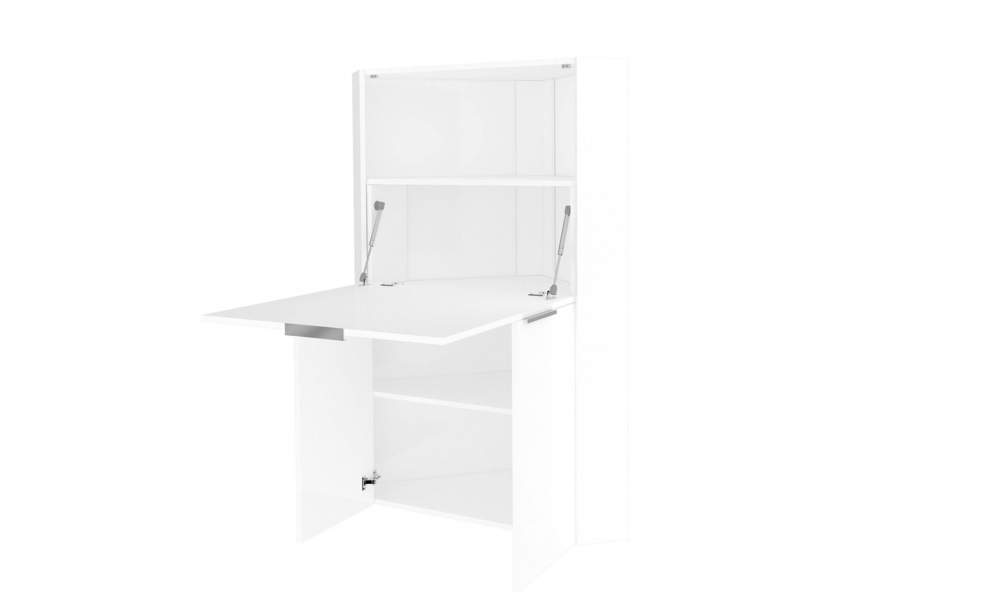 Scrivania ad angolo con piano nascosto, Made in Italy, Mobile con scaffali e piano da lavoro, Armadio salvaspazio, cm 70x57h140, colore Bianco lucido