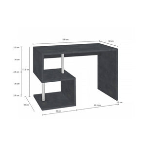 Scrivania moderna ad Esse per ufficio e studio con scaffale, Made in Italy, Tavolo da computer, Scrittoio porta PC, cm 100x50h78, Grigio Cenere