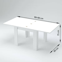 Tavolo da pranzo con apertura a libro, Made in Italy, Consolle ausiliare da cucina, Tavoloallungabile, cm 90x90h75, Bianco lucido