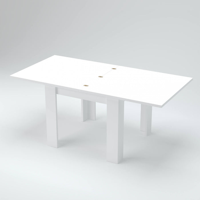 Tavolo da pranzo con apertura a libro, Made in Italy, Consolle ausiliare da cucina, Tavoloallungabile, cm 90x90h75, Bianco lucido