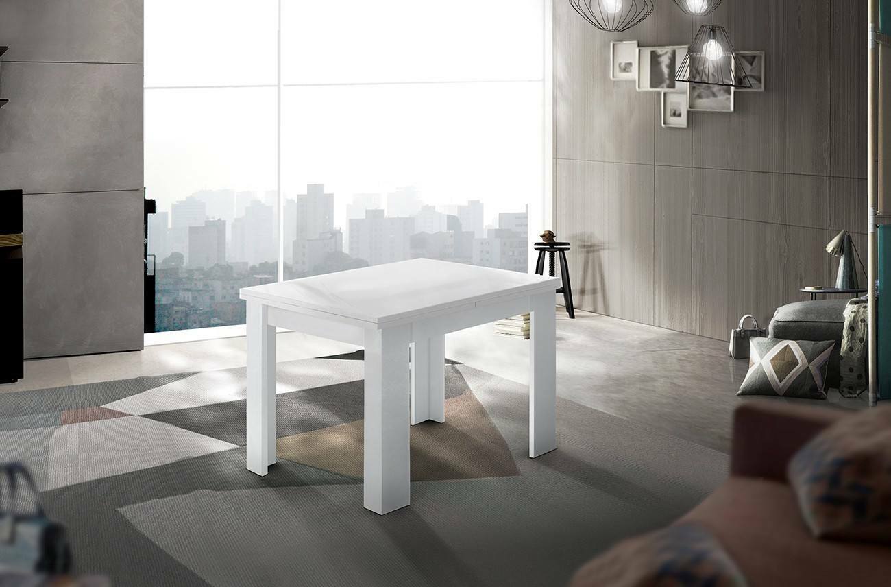 Tavolo da pranzo con apertura a libro, Made in Italy, Consolle ausiliare da cucina, Tavoloallungabile, cm 90x90h75, Bianco lucido