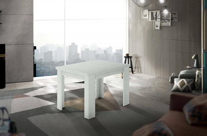 Tavolo da pranzo con apertura a libro, Made in Italy, Consolle ausiliare da cucina, Tavoloallungabile, cm 90x90h75, Bianco lucido Larice